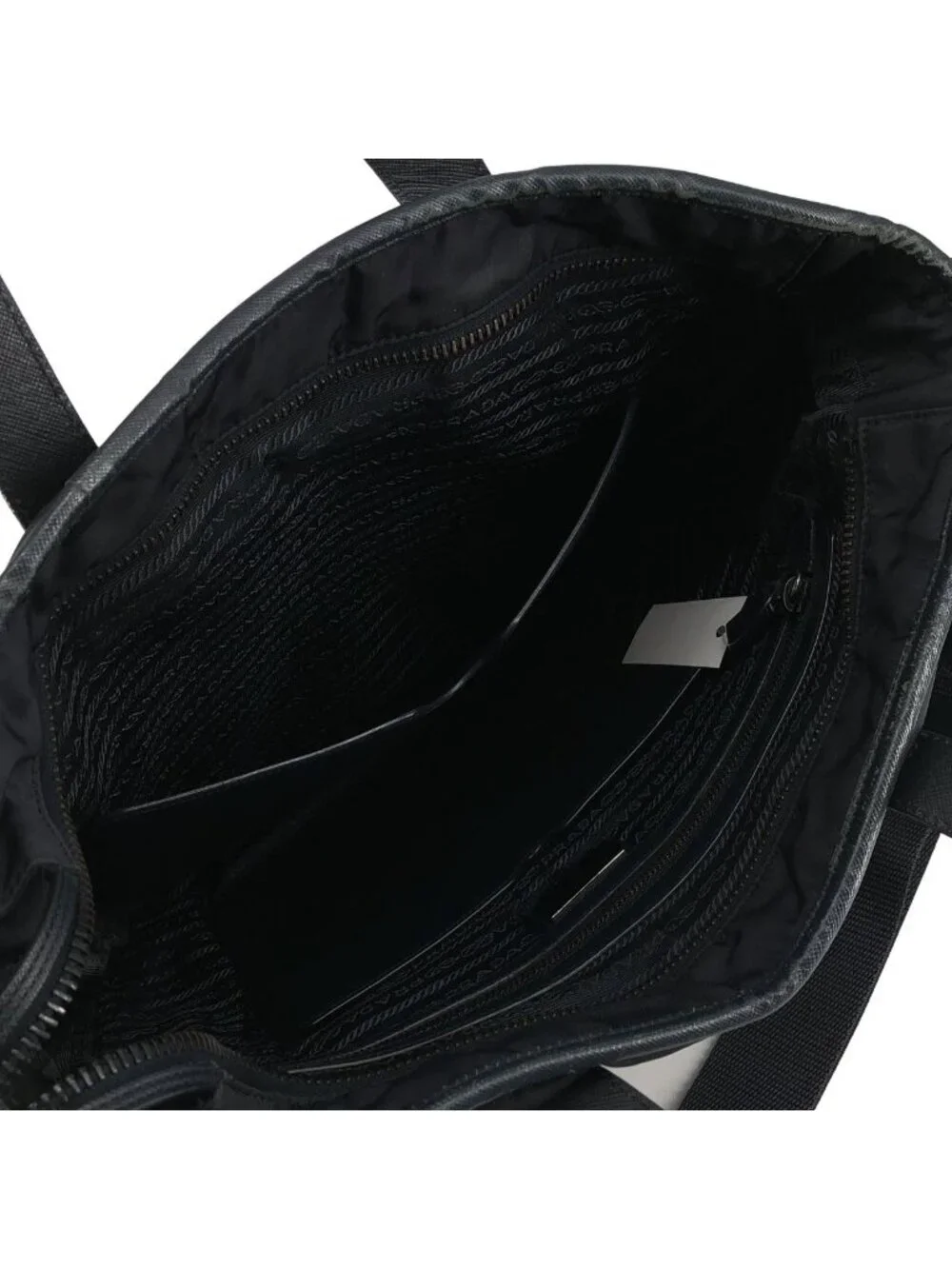 Prada Re-Nylon Saffiano Leather Triangle Logo 2-Way Tote Navy